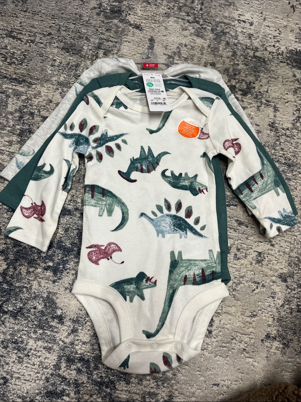 Carter's White & Green Dinosaur Long-Sleeve One-Piece Set